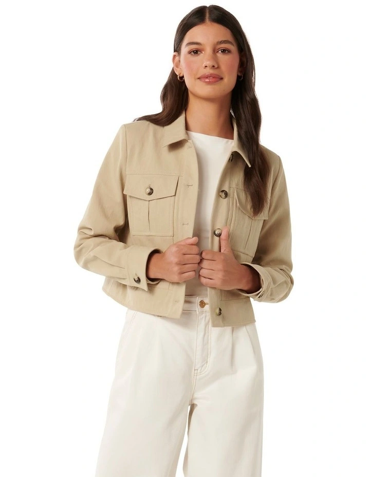 Luca Crop Utility Jacket in Beige