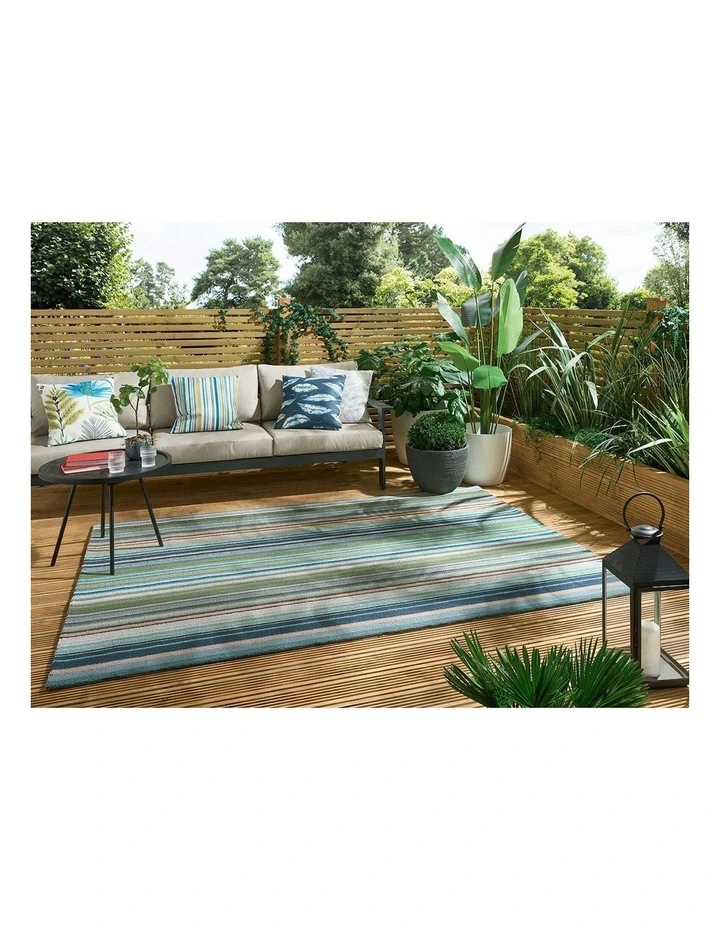 Spectro Stripes Marine Outdoor Rug 442108 in Blue