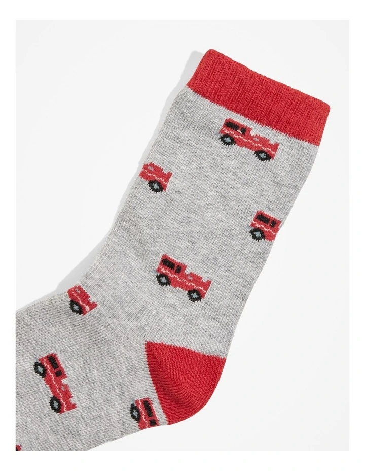 Fire Truck Sock in Light Grey Marle