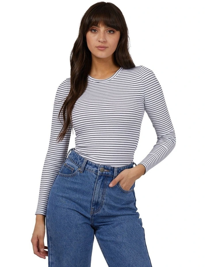 Eve Rib Stripe Long Sleeve Top in White