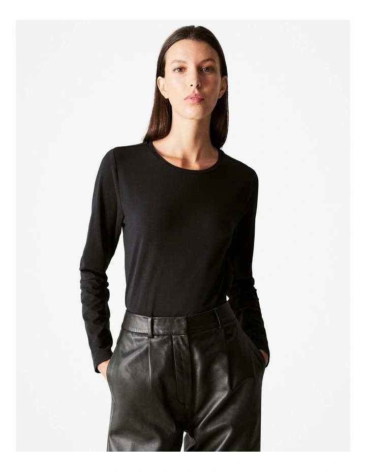 Organically Grown Cotton Long Sleeve Crew T-shirt in Black