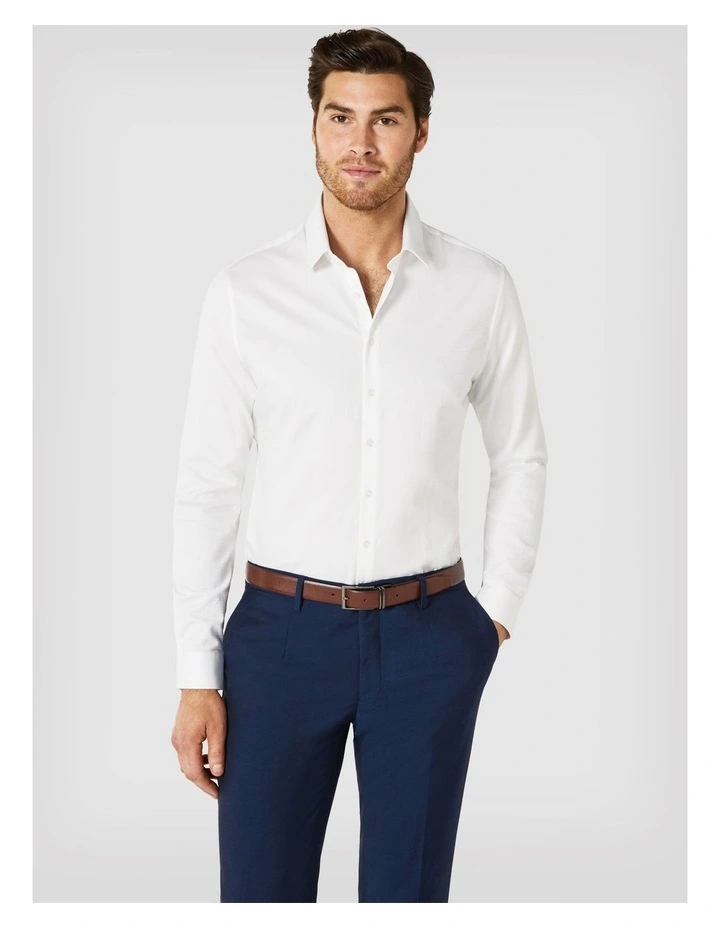 Slim Fit Long Sleeve Textured Dress Shirt in White