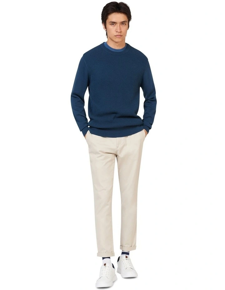 Textured Front Crew Knit Sweater in Blue