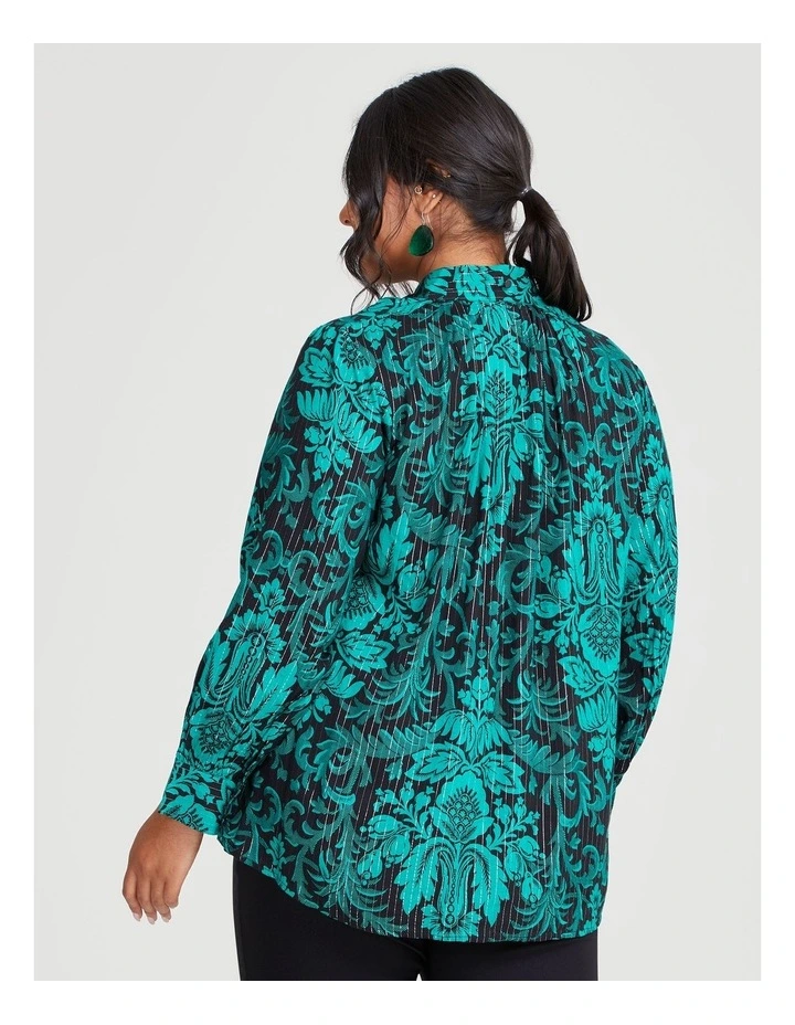 Natural Moss Neck Tie Top in Print