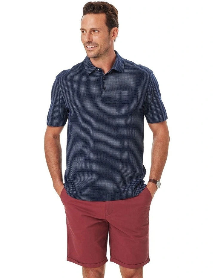 Smart Jacquard Grid Polo Shirt in Navy