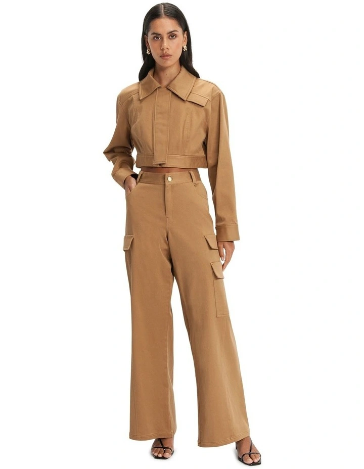 Cotton Cropped Jacket in Toffee