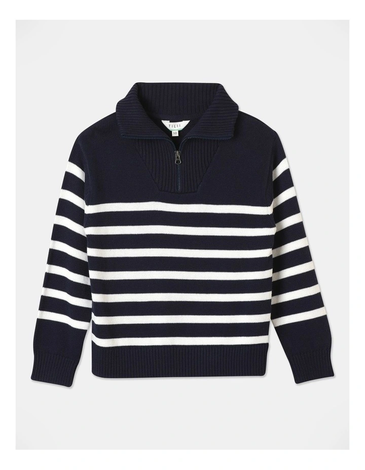 Knitted 1/4 Zip Jumper in Navy