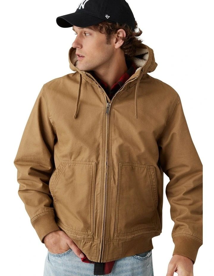 Hooded Workwear Jacket in Toasted Almond