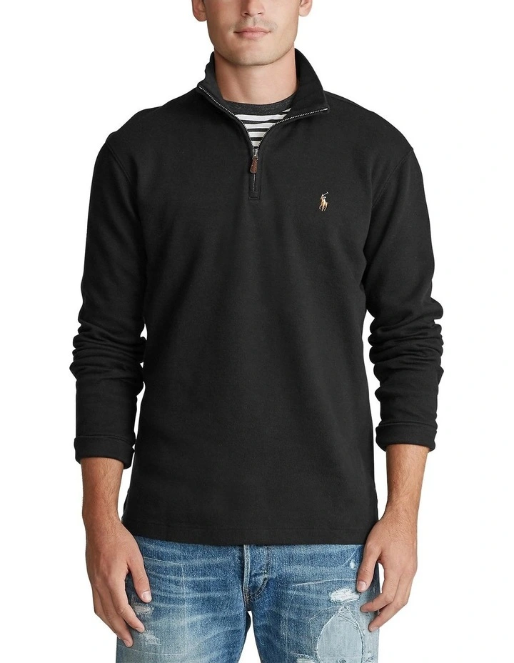 Estate-Rib Quarter-Zip Pullover in Black