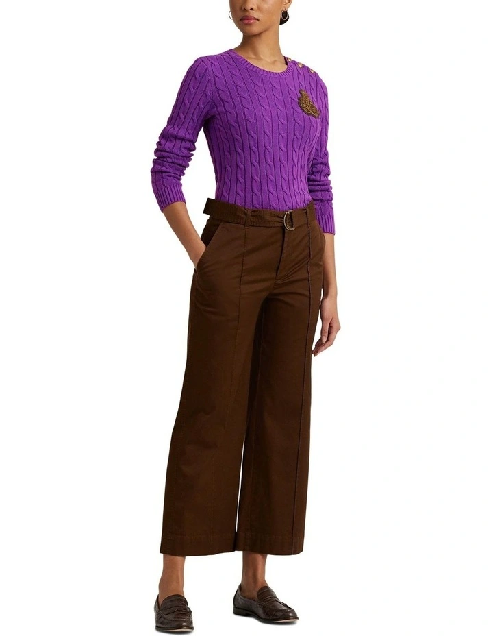 Button-Trim Cable-Knit Cotton Sweater in