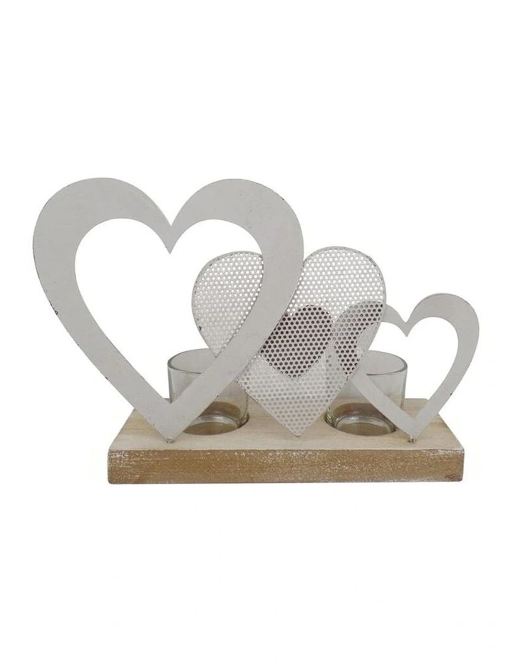 Rustic Hearts Romantic Tealight Candleholder in Multi
