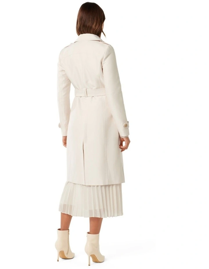 Bianca Long Trench Mac Coat in Cream