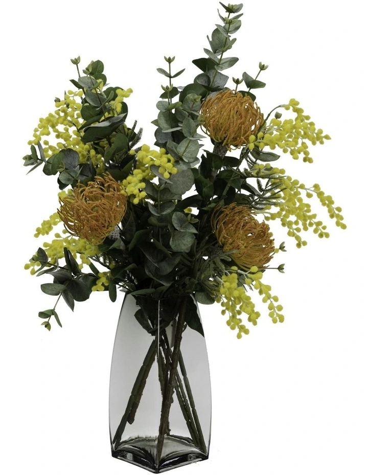Leucospermum and Mimosa Arrangement Artificial Flowers Decor Plant 72cm in Multi
