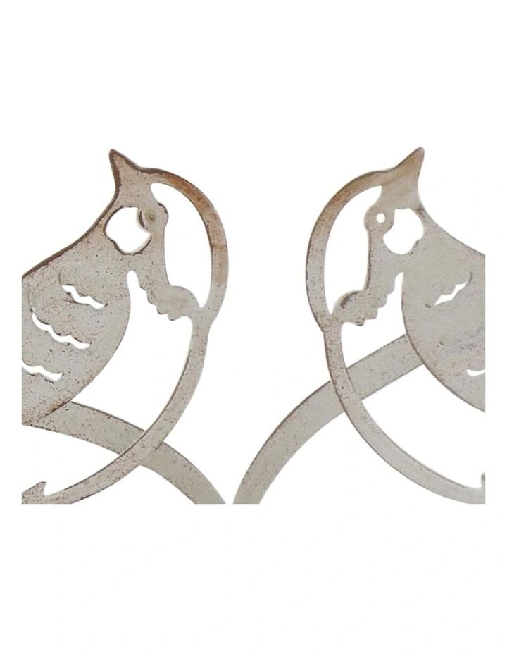 Set of 2 Lovebird Ornaments in Distressed White