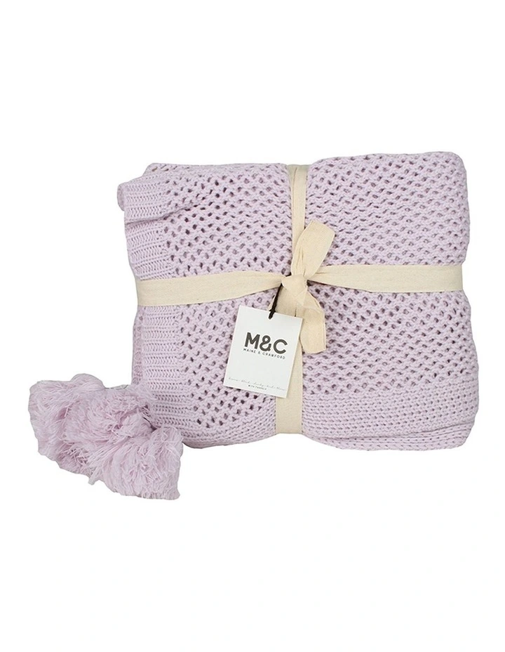 Barnes Chunky Knit Throw Blanket With Tassels 152x127cm in Lilac