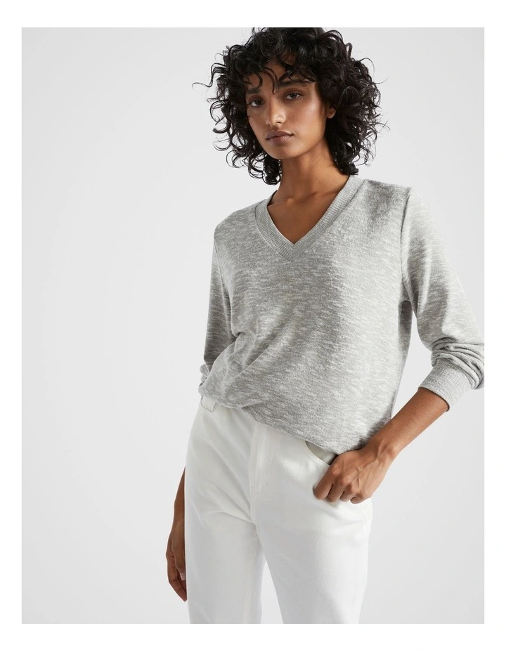 V Neck Supersoft Top in Silver Marle