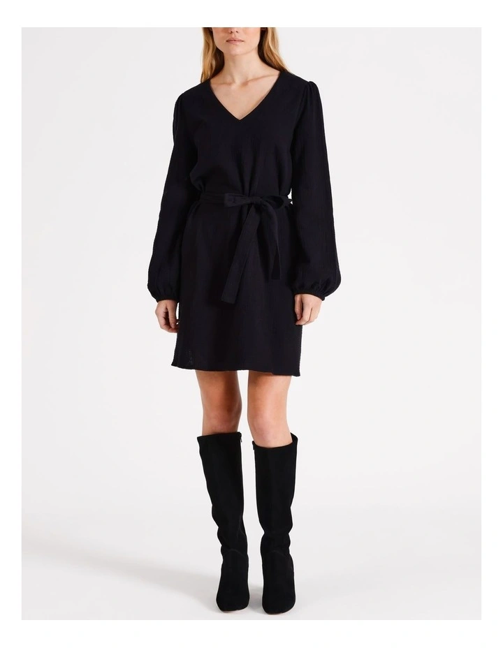 Natali Long Sleeve Cotton Dress in Black