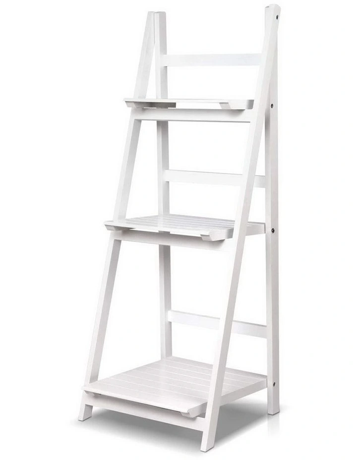 Display Shelf 3 Tier Wooden Ladder Stand Storage Book Shelves Rack White