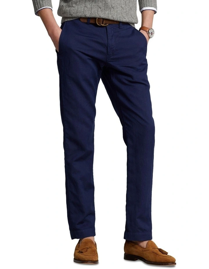 Straight Fit Linen-Cotton Pant in Navy
