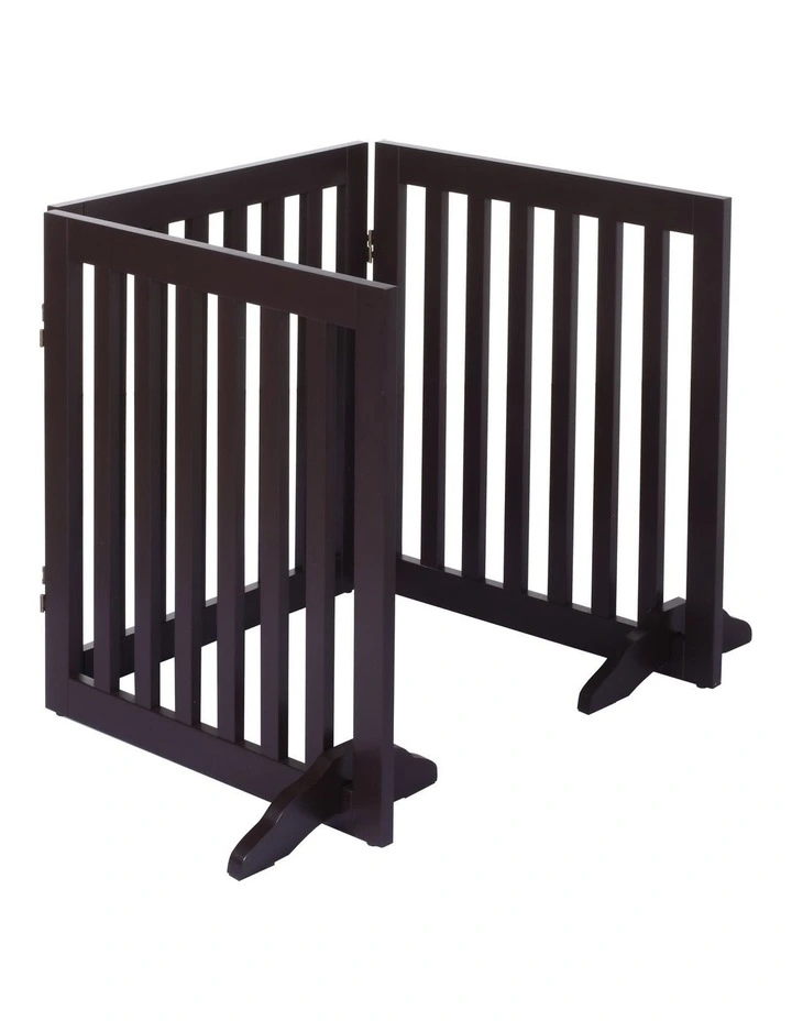 Wooden Freestanding Dog Gate in Brown
