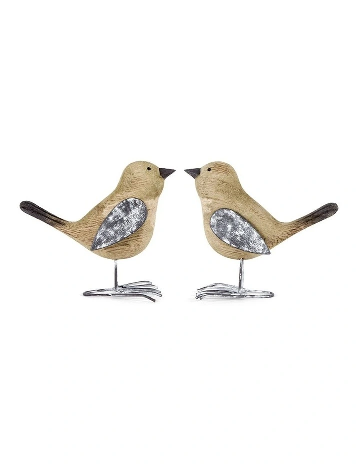 Asst Shabby Birds 2 Set in Natural/Grey