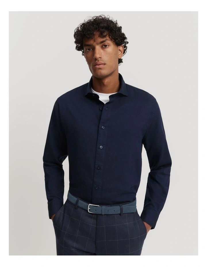 Cotton Blend Brushed Shirt in Navy