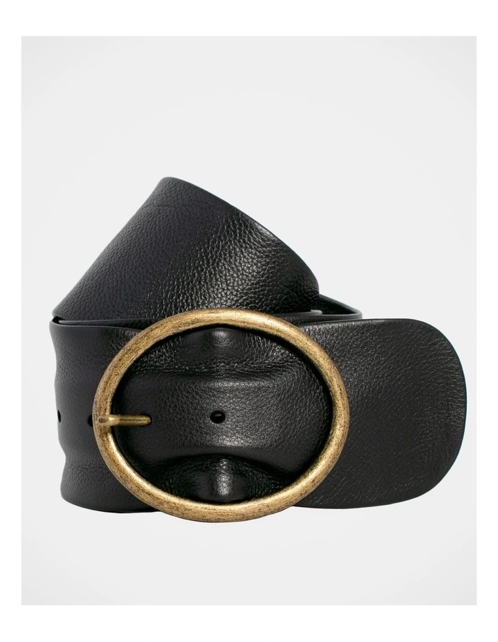 Peyton Leather Belt in Black/Brass