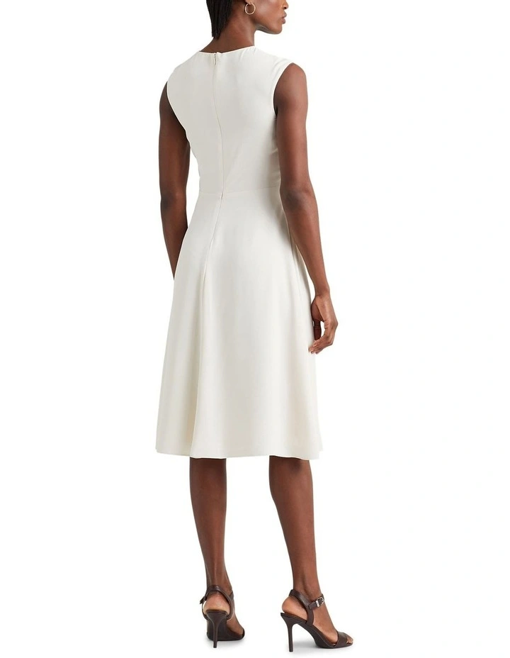 Buckle-Trim Georgette Cap-Sleeve Dress in Natural
