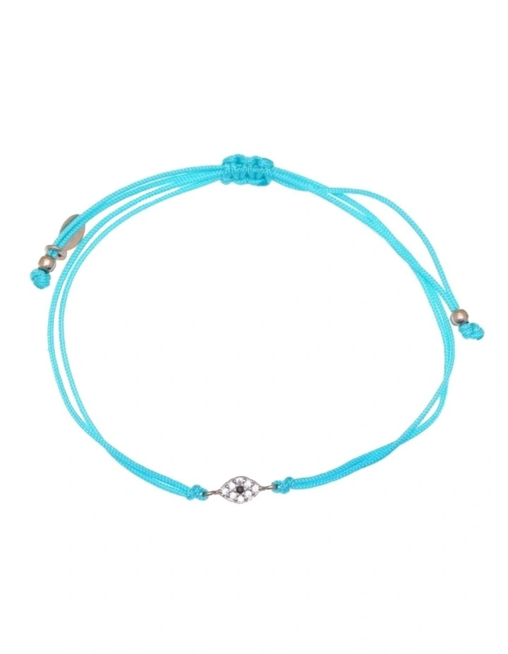 Tiny Shiny Blue Cord With Evil Eye Rose Gold Bracelet