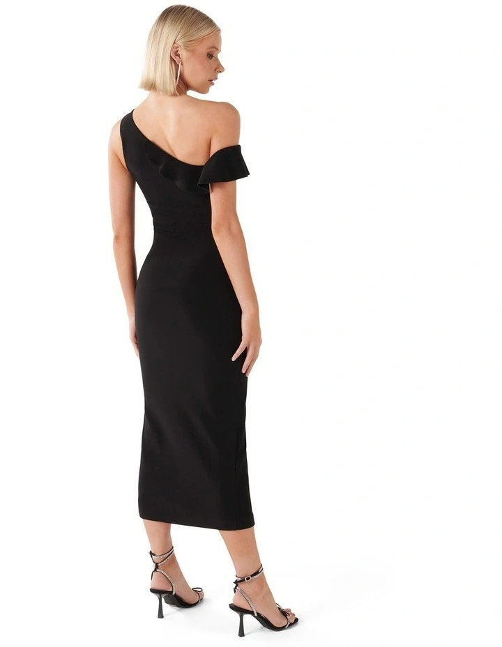 Tyra One Shoulder Ruffle Bodycon Dress in Black