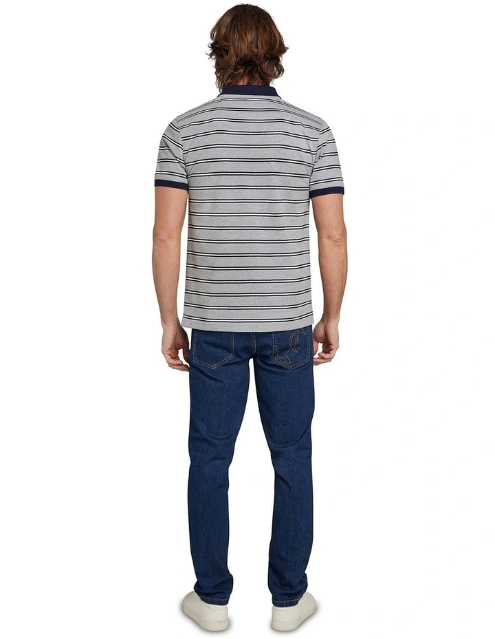 Tram Stripe Pique Polo in Grey Marl