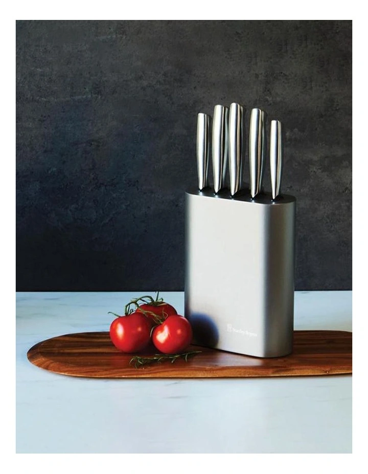 Oval Metallic Pewter 6 Piece Knife Block in Stainless Steel