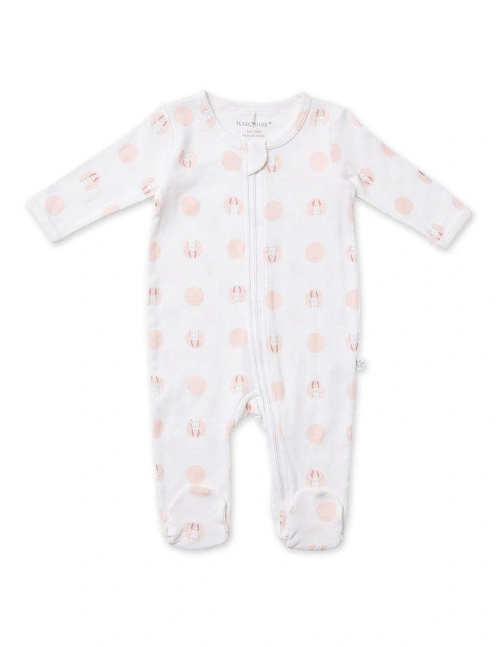Pink Bunny Spot Zip Growsuit in Soft Pink Bunny Spot