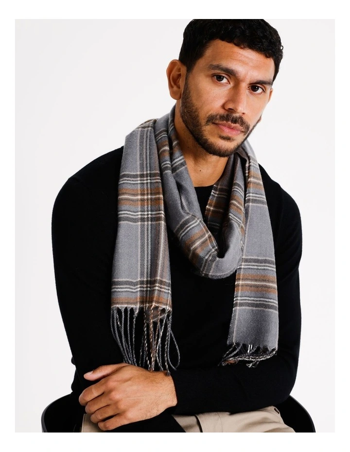 Woven Check Scarf in Camel
