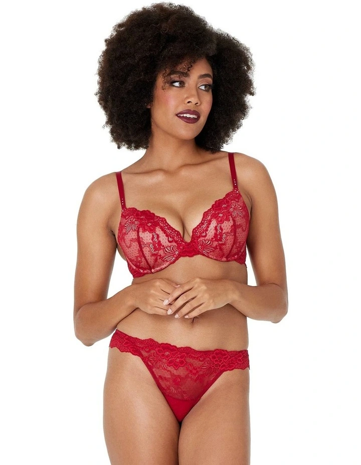 My Fit Lace Graduated Push up Plunge Bra in Jester Red