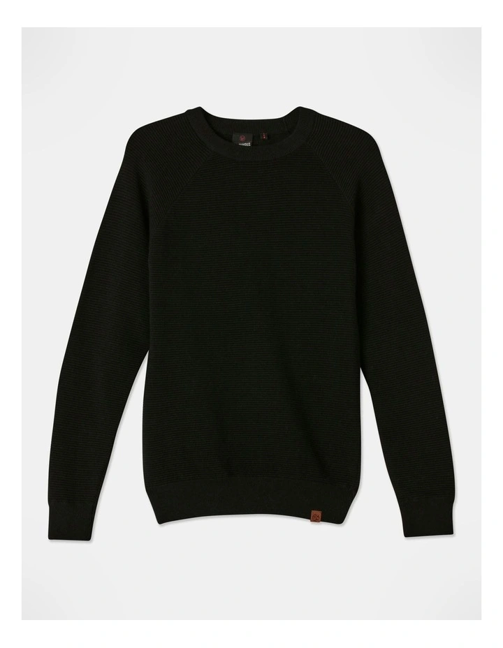 Knitted Ottoman Crew Neck Jumper in Black