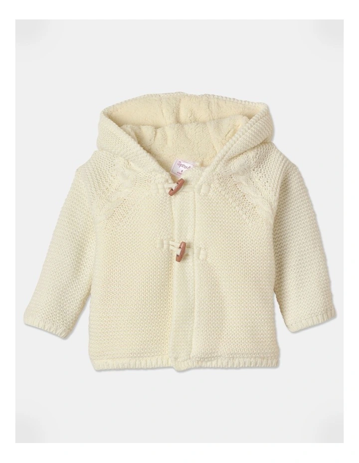Sherpa Lined Duffle Hooded Cardigan in Cream