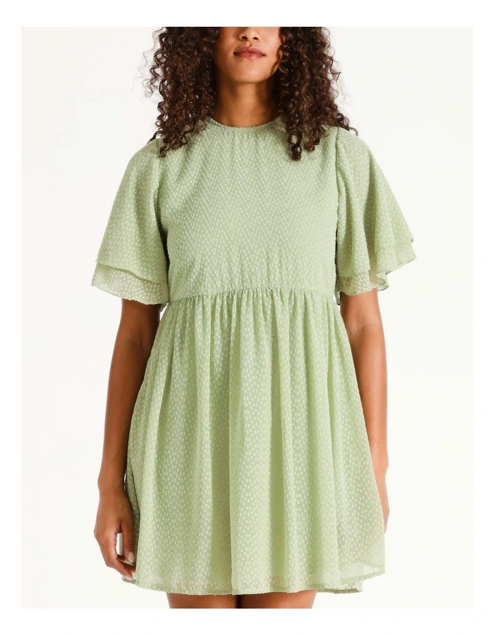Sofie Flutter Sleeve Textured Dress in Reseda