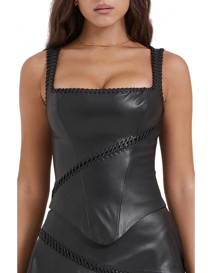 Leonie Vegan Leather Corset in Black