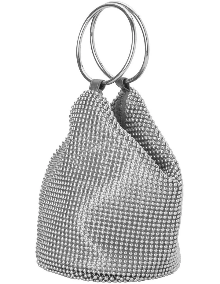 Bianca Ball Mesh Top Handle Bag in Silver