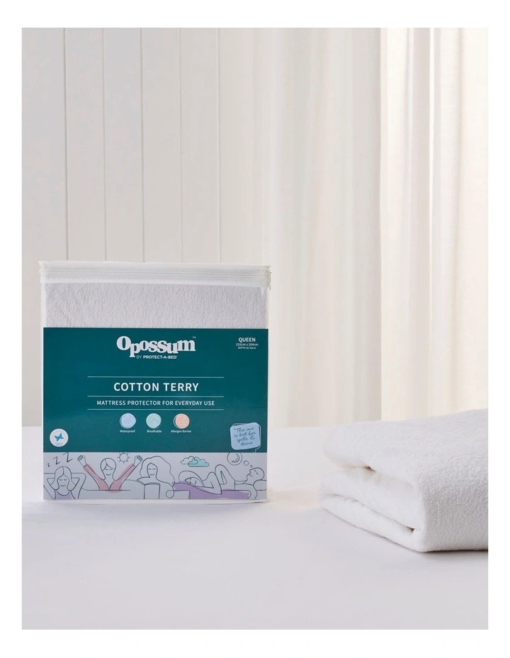 Cotton Terry Waterproof Fitted Mattress Protector in White