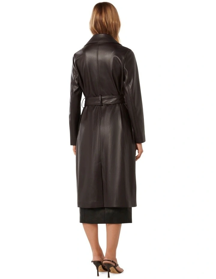 Ronnie PU Trench Coat in Chocolate