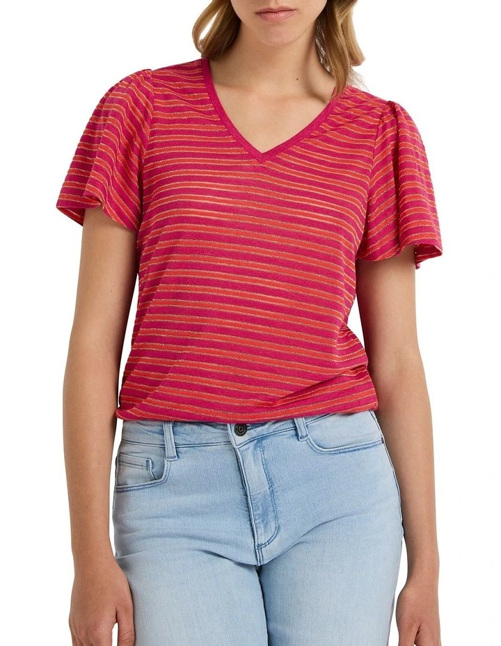 Annie Linen Stripe Tee in Magenta