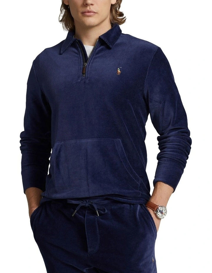 Knit Corduroy Quarter-Zip Pullover in Navy