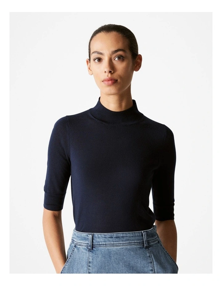 Merino Jersey Mock Neck Knit in Night Sky