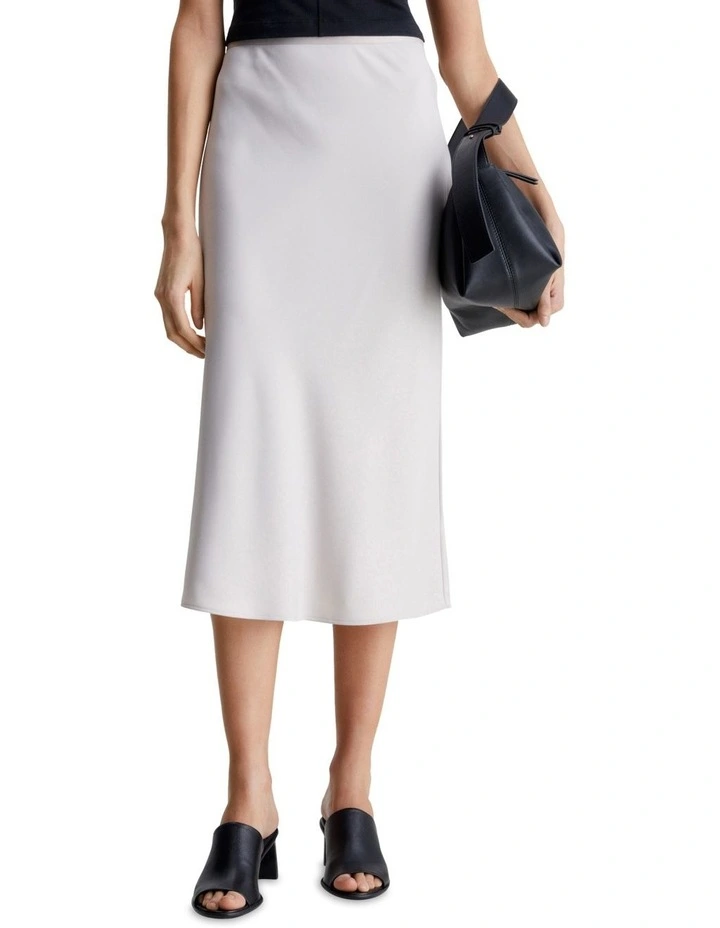 Recycled Bias Cut Midi Skirt in Silver Gray