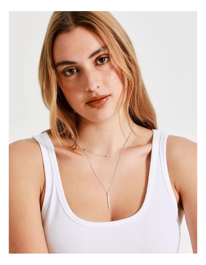 Fine Crystal Double Layer Necklace in Silver