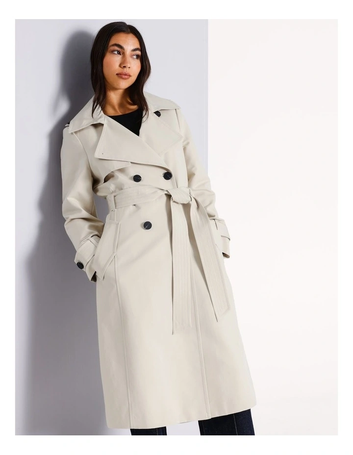 Organic Cotton Blend Structured Trench Coat in Stone