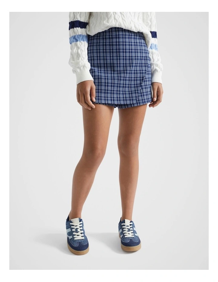 Check Skirt in Ink Blue