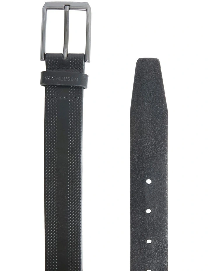 Leather Belt with Perforated Detail in Black